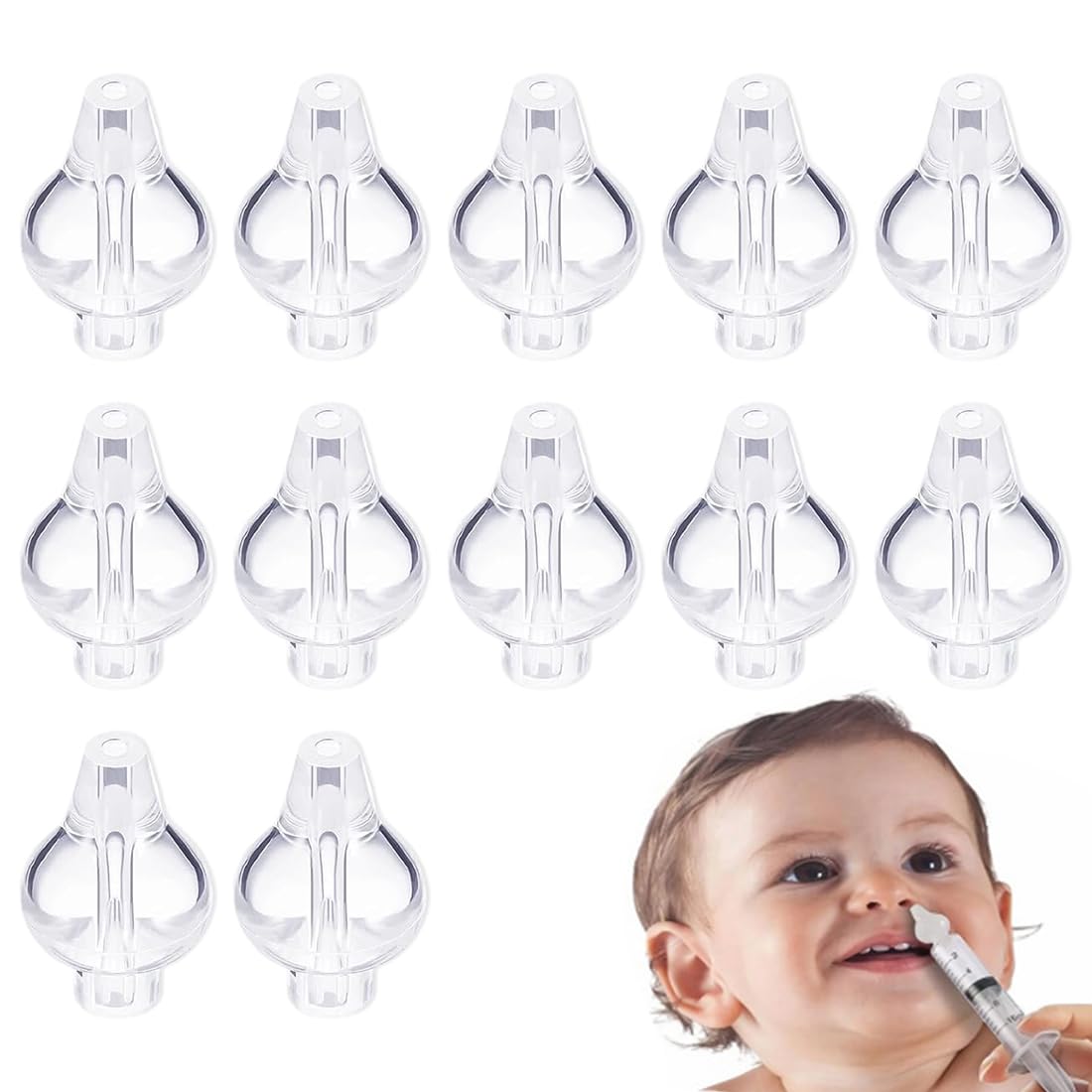 Nasal Aspirators 12 Nose Rinses with Olive Tips,Soft Nasal Rinse Device,Replacement Accessories for Nasal Rinse Syringe,Reusable Silicone Olive Tips