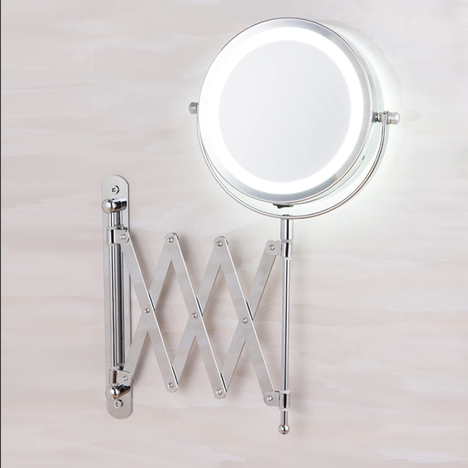SWHC Miroir Grossissant Lumineux 8 Pouces Or Brossé - Miroir Maquillage Mural Étanché 360° Avec Charge USB