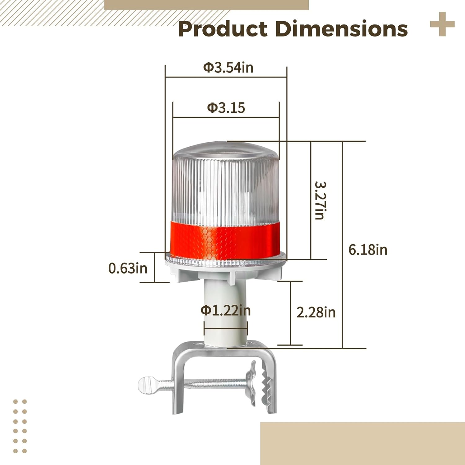 Metal and Plastic, Led Flash Signal, Red Reflective Band, 360-Degree Illumination, Solar Light, for Road Safety and Marine Navigation, Auto Light Control