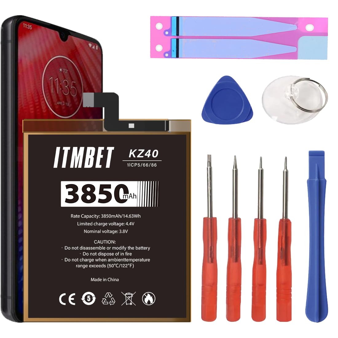 for Moto Z4 Battery Replacement, 3850mAh High Capacity KZ40 Battery for Motorola Moto Z4 XT1980 with Replacement Repair Tools Kit