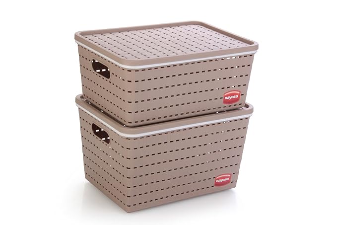 Nayasa Gloria 2 Piece Plastic Basket, Big1, Medium 1, Beige at Rs. 359