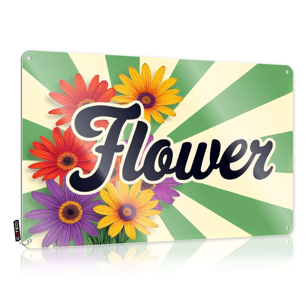 Sujd Colour Decaor Funny Sign Rustic Housewarming Gift | Flower Power Blooms Brightly Old-Fashioned Metal Wall Decor For Dorm Home(20X30cm)