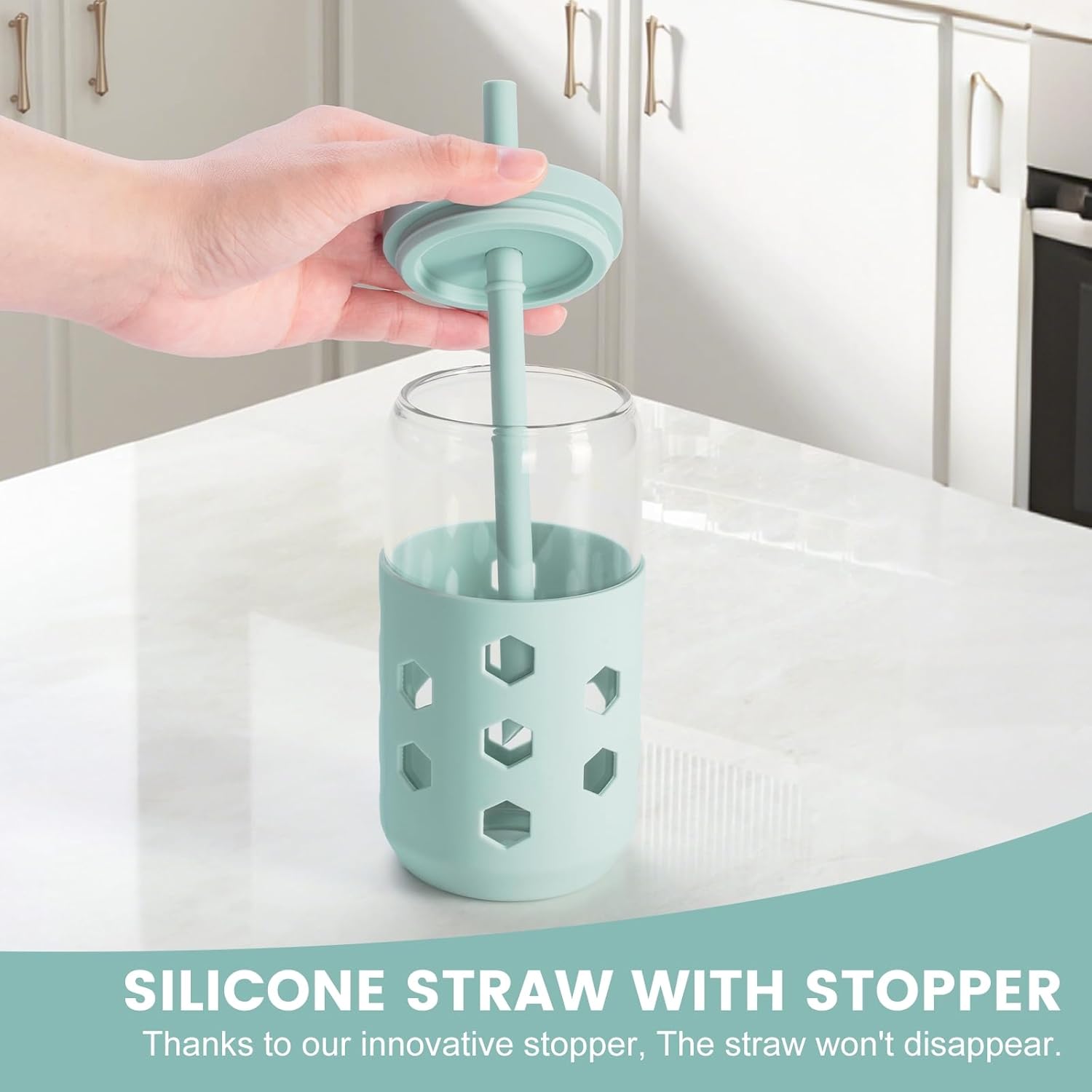 Glass Cups with Lids and Straws 4 Pcs, 16oz Glass Tumbler with Silicone Straw and Sleeve for Coffee Bar Accessory, Drinking Glasses Set Reusable Iced Coffee Cup - Smoothie Cup for Gifts - Image 7