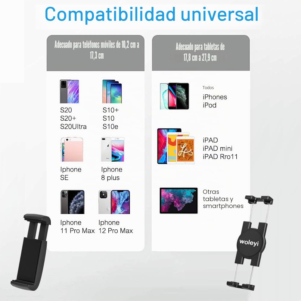 Soporte Movil Coche Doble, Soporte Tablet Coche Parabrisas Salpicadero | Soporte Coche con Ventosa Ajustable Cuello de Cisne, para iPad Pro Air Mini, iPhone 17 Pro Max y 4-11" Teléfono Tablet