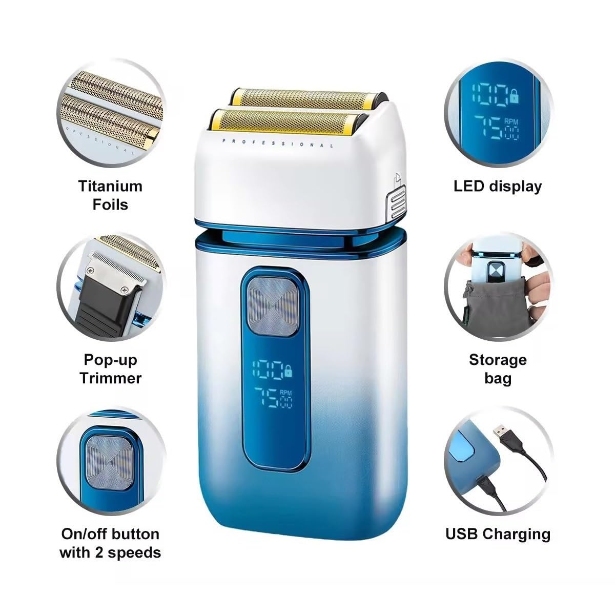 Rasoi elettrici a lamina per gli uomini Rasoio elettrico Macchina da barba professionale Ricaricabile Trimmer Barba Rasoio impermeabile Rasoio alternativo per gli uomini