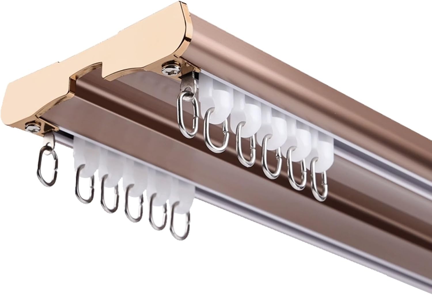 Silent Double Curtain Track System - Heavy Duty Aluminum Rod for Blackout Curtains, Adjustable 3.3ft-19.7ft, Ideal for Bedroom, Room Dividers, Bay Windows (Rose Gold, 4.9ft)