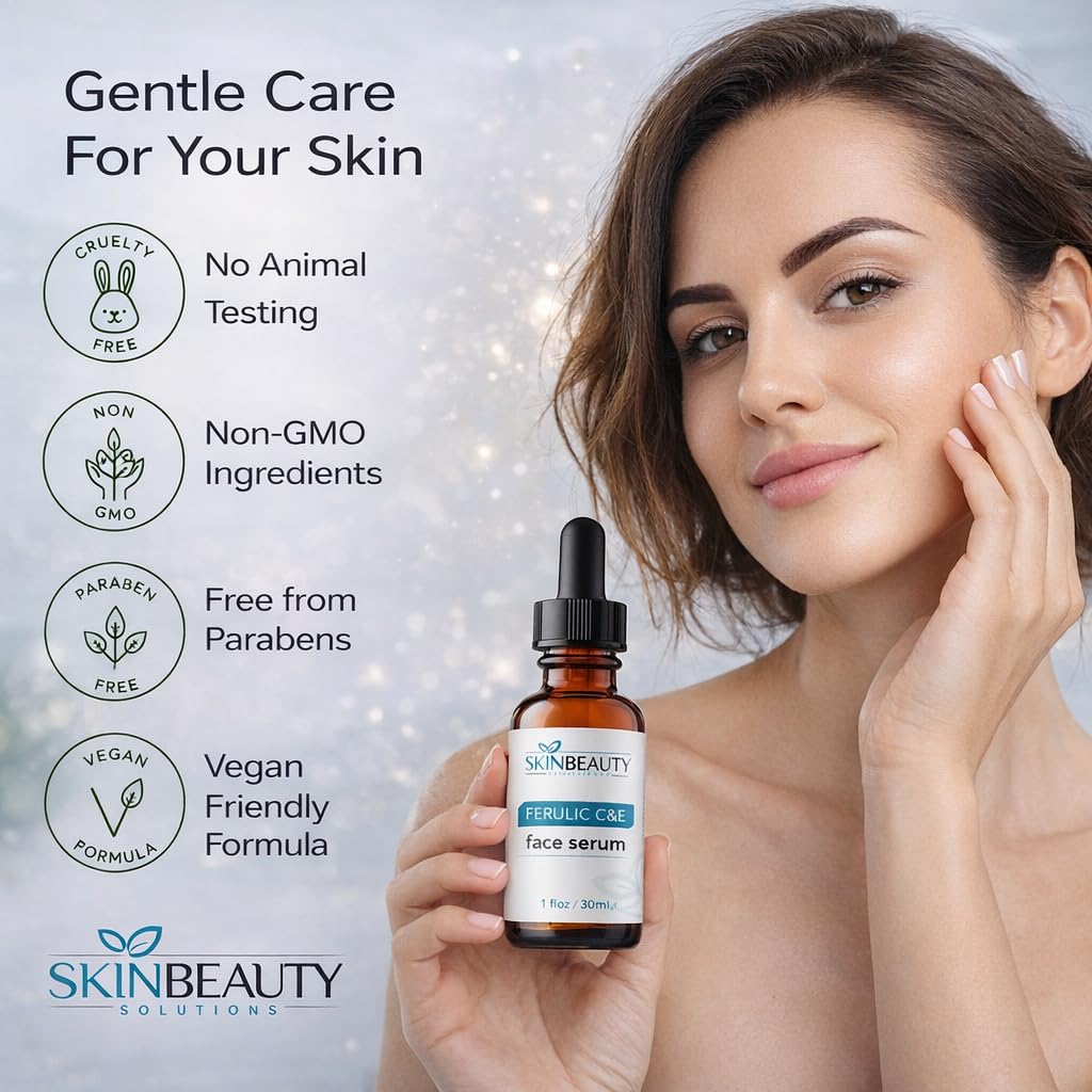 Soluciones de belleza para la piel, ácido ferulico CE con vitamina C + E, suero para la piel (30 ml), arrugas, antienvejecimiento, piel dañada por el sol y más (combinación de ferulina C + E, tratamiento antioxidante