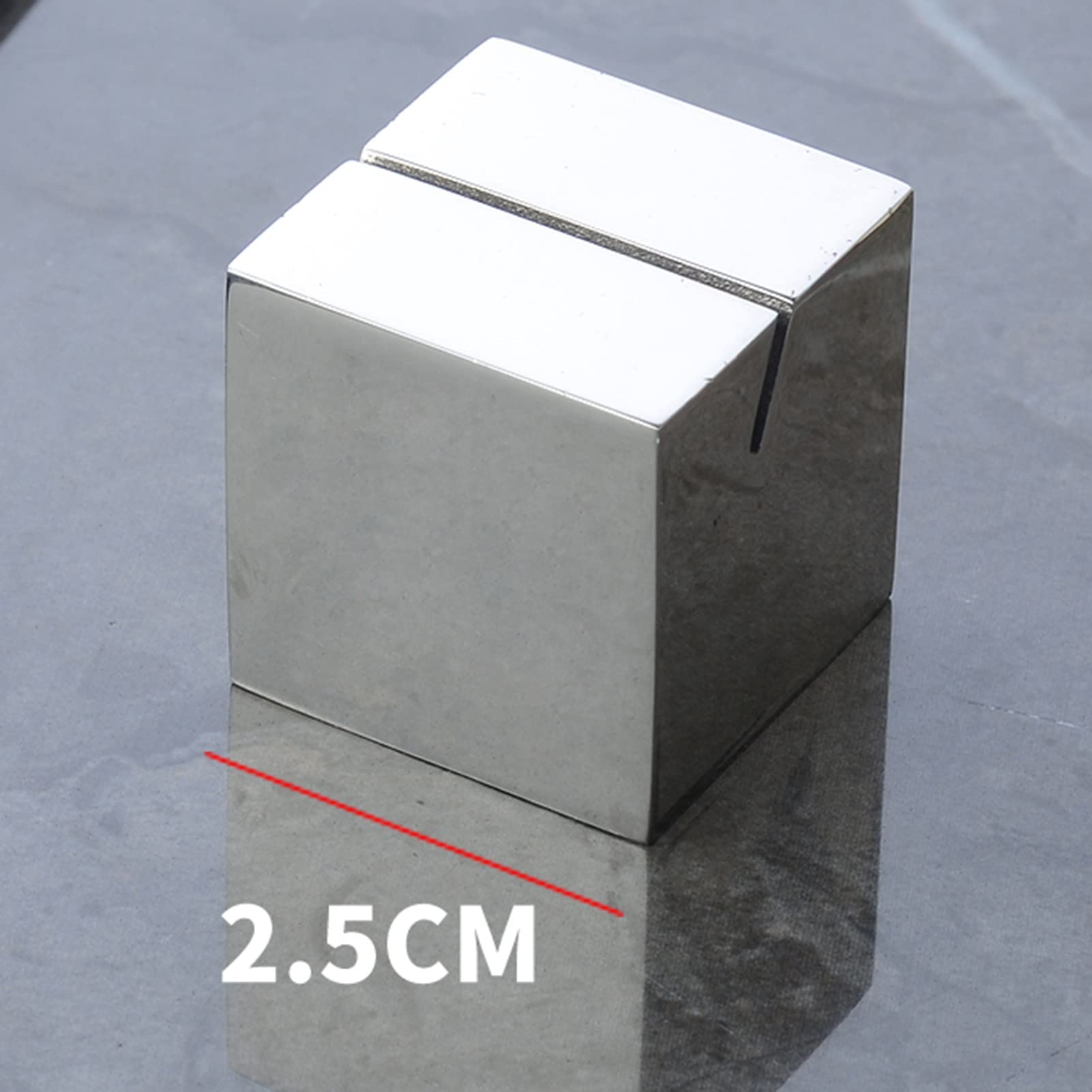 5 soportes para tarjetas de acero inoxidable, base sólida, clip para fotos, para mesa de boda, geometría, cuerpo, fiesta, decoración, forma de cubo plateado