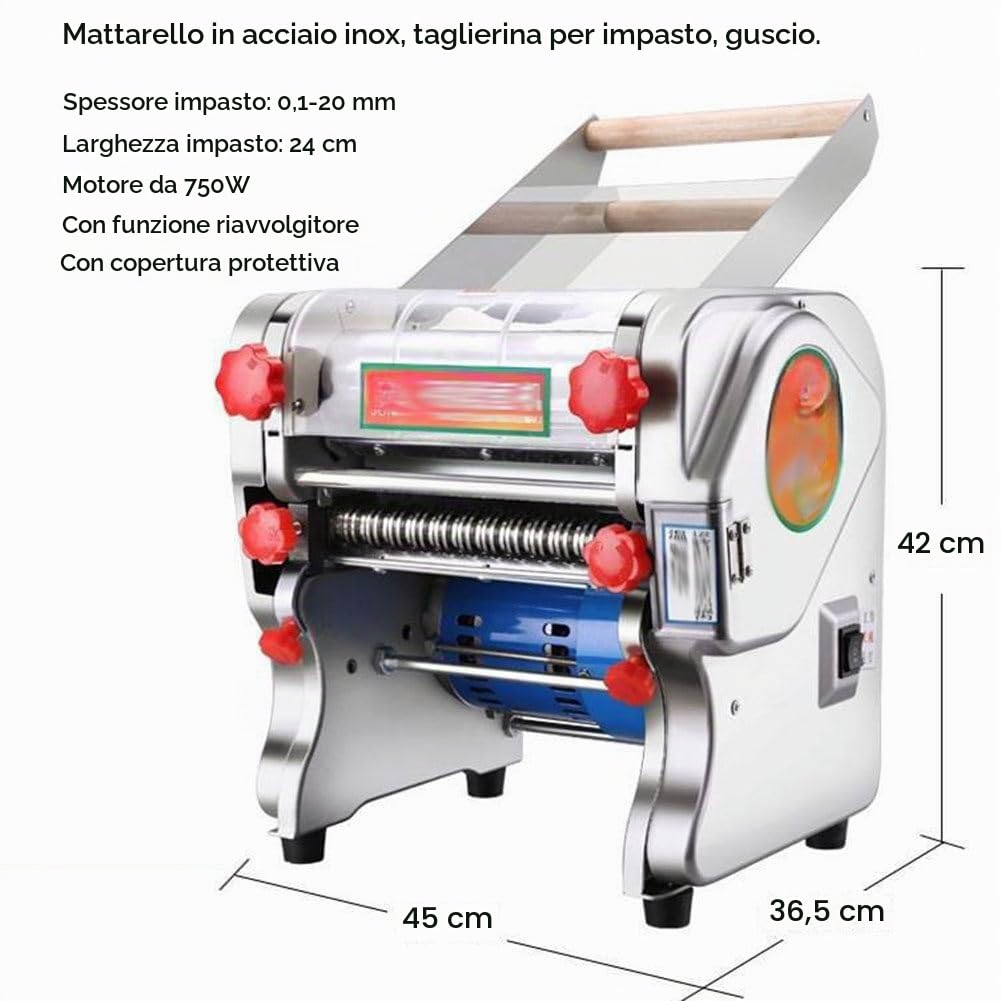 Sfogliatrice Elettrica per Pasta,Macchina per Pasta Fresca Elettrica per Impasto,Noodle, Macchina per Fare la Pasta Elettrica per Impastare,Stendere,Tagliare,Doughwidth16cm