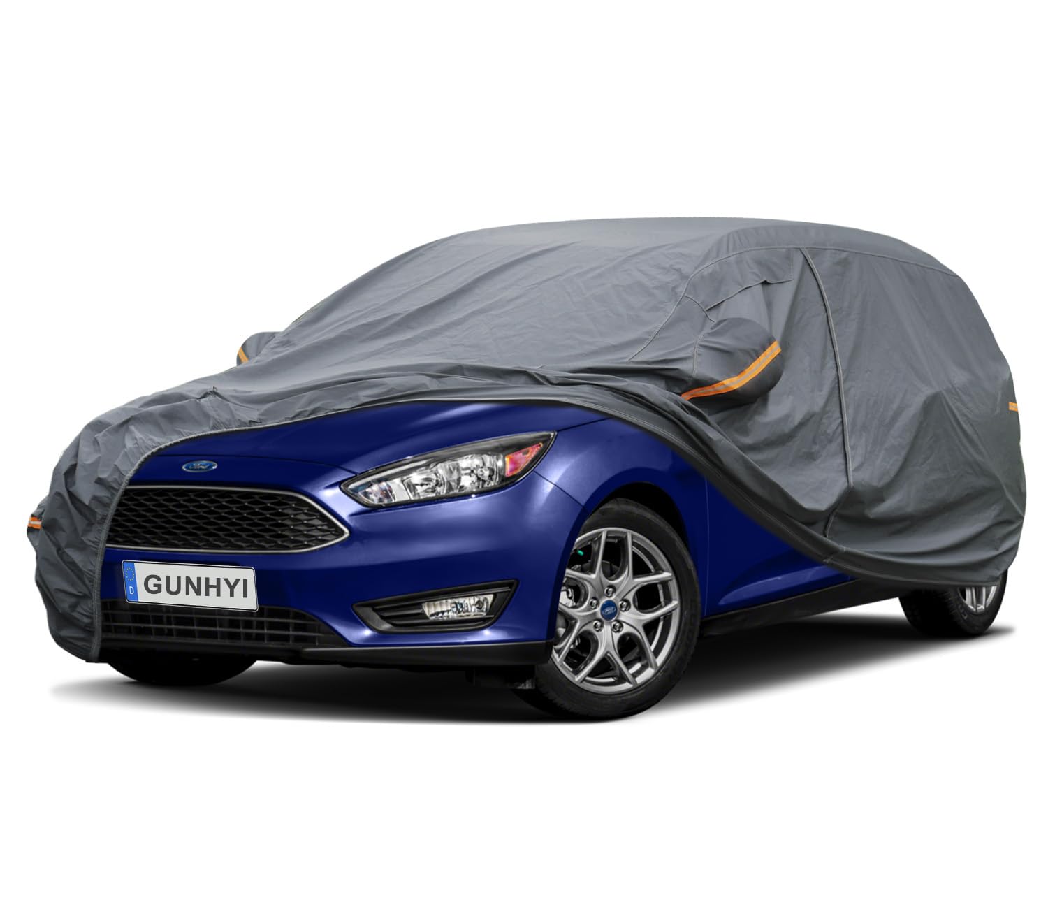 GUNHYI Premium Car Cover Custom Fit Ford Focus Hatchback, 16 Layers Heavy Duty Car Cover Waterproof All Weather with Zipper Door for Sun Rain Snow Dust Uv Protection