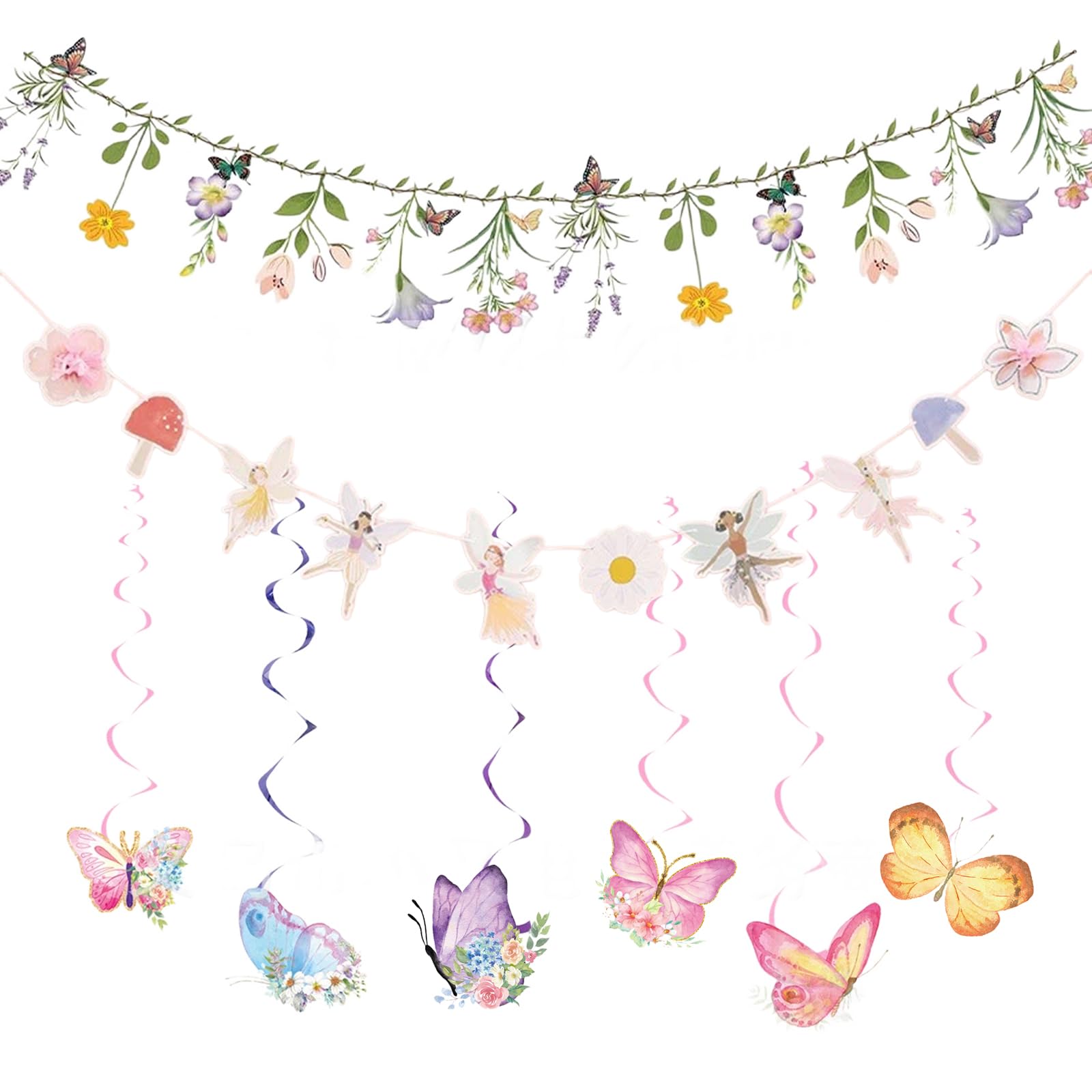 DAVBNM Wildflowers Garland Paper Flower Garlands Spring, Party Decoration Daisy Wildflower, Wildflower Banner Butterfly Decor for Birthday Spring Garden Wedding Baby Shower Tea Supplies
