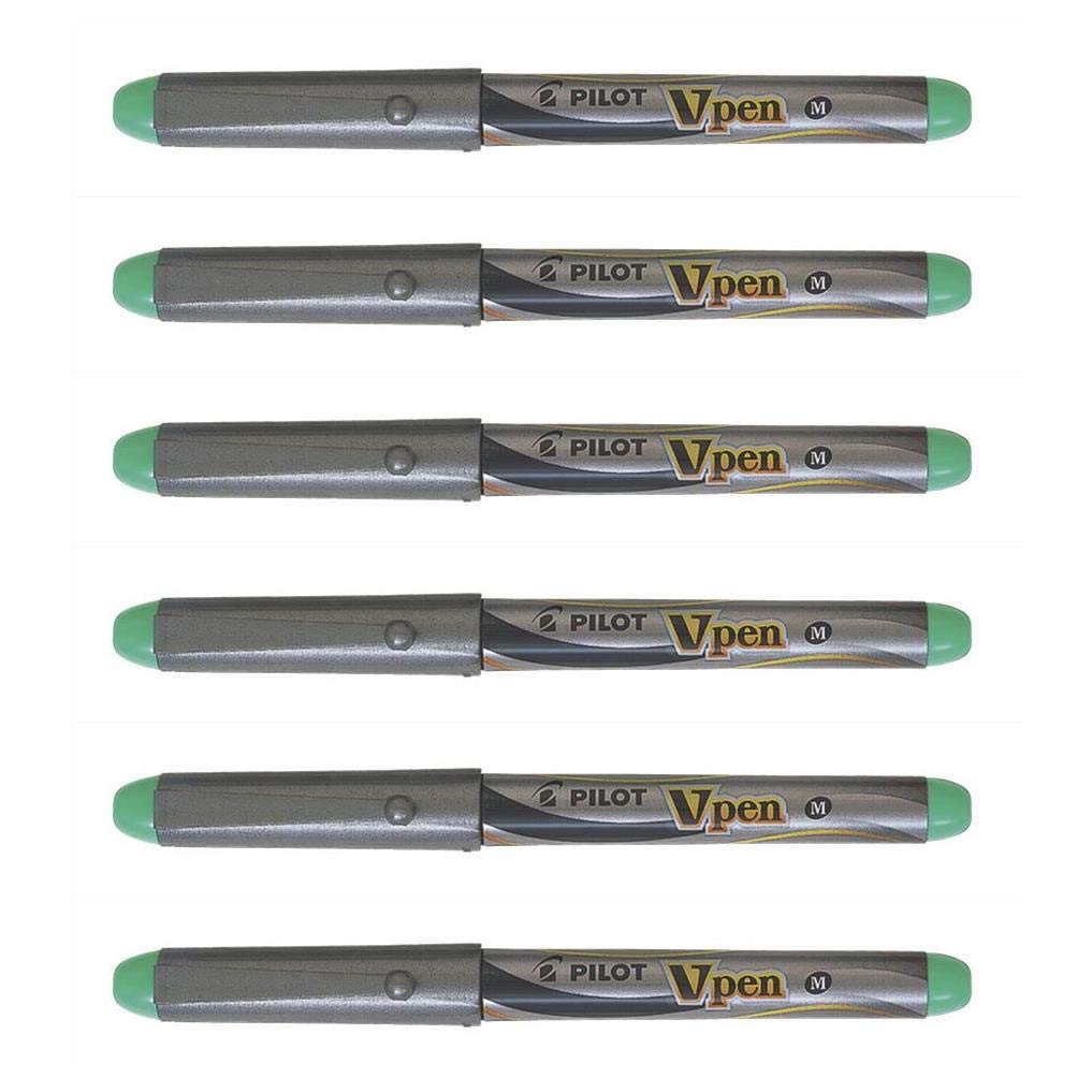 PILOT Set di 6 penne stilografiche V-Pen SILVER usa e getta piuma media verde