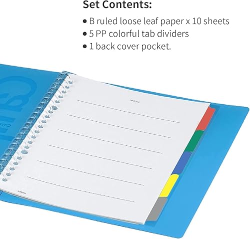 Miniatura 4 de KOKUYO Cuaderno de espiral de 5 materias, diario recargable Campus B5 con 5 divisores de pestañas, 100 hojas en papel de hojas sueltas con rayas