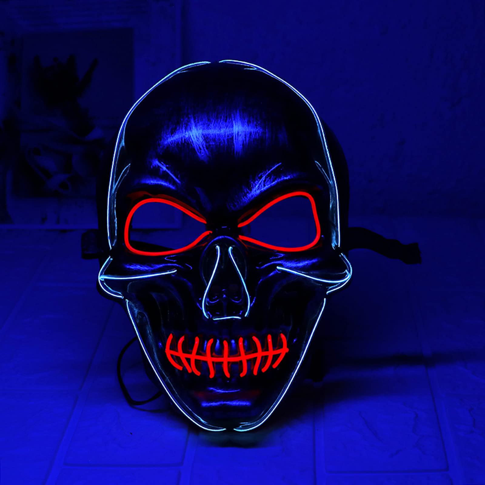 Halloween Purge LED Light Up Mask 3 Control Modes Glowing Mask Horror Mask Holiday Cosplay Halloween Costume Masquerade Carnival Birthday Party for Women Men Girls Boys