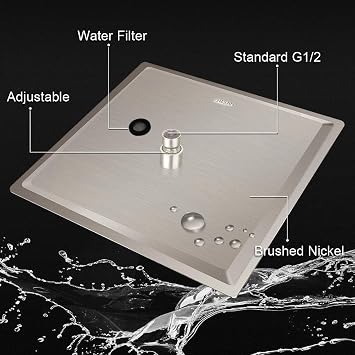 12 Inch Square Rain Showerhead with 11 Inch Adjustable Extension Arm,Large Stainless Steel High Pressure Shower Head,Ultra Thin Rainfall Bath Shower with Easy to Clean and Install-Brushed Nickel