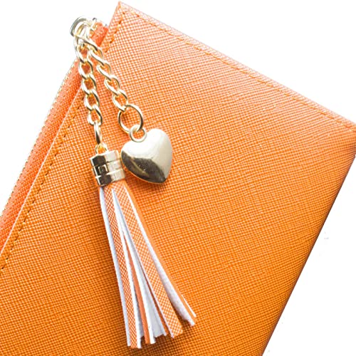 Image of SUMGOGO Wallets for Women Slim Clutch Purse Handbag Card Holder Womens Long Tassel Zipper Pocket Fashion Taiga Leather Billfold Wallet (Orange)