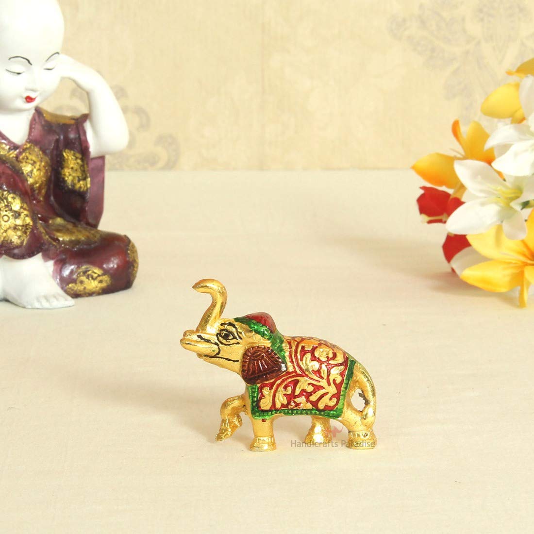 Handicrafts ParadiseElephant in Metal Enamel Painted Trunk up