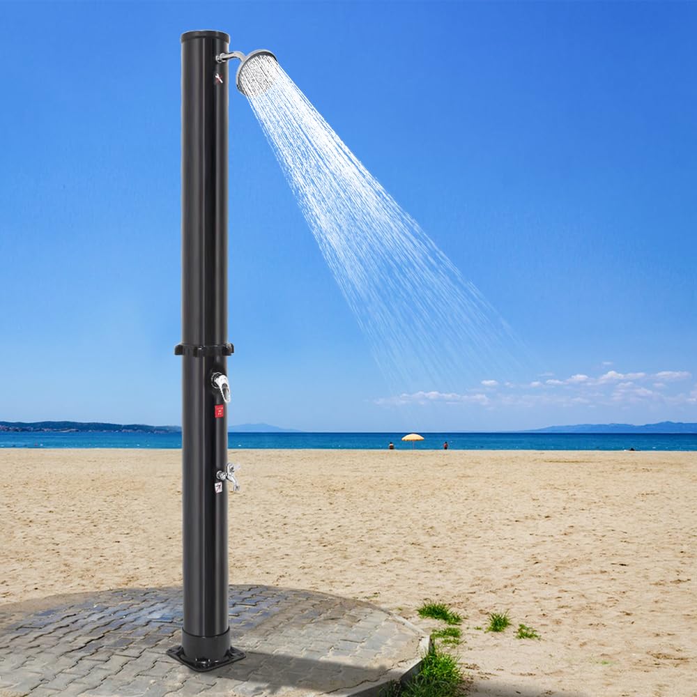 Kedia Sonnendusche im Garten mit großer Bewässerung und Wasserhahn, Gartendusche 180° drehbarer Duschkopf, Sonnenduschesäule, Temperatur max 60 ℃ (A-35L)