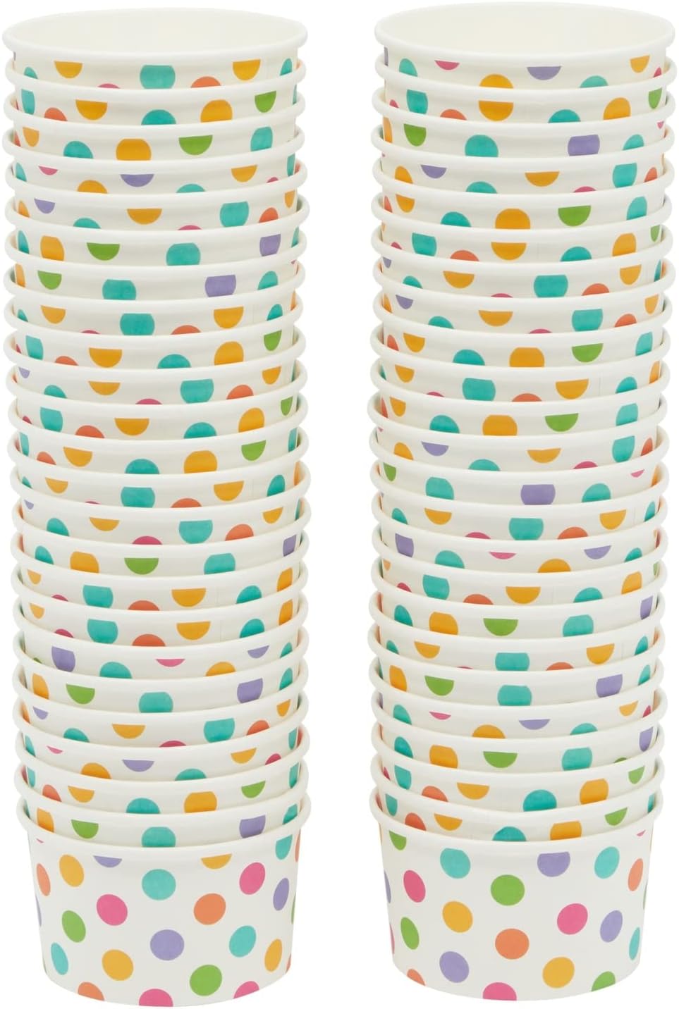 50 Pack Rainbow Polka Dot Paper Ice Cream Cups, Dessert Bowls for Sundae Bar, Frozen Yogurt (8 oz)