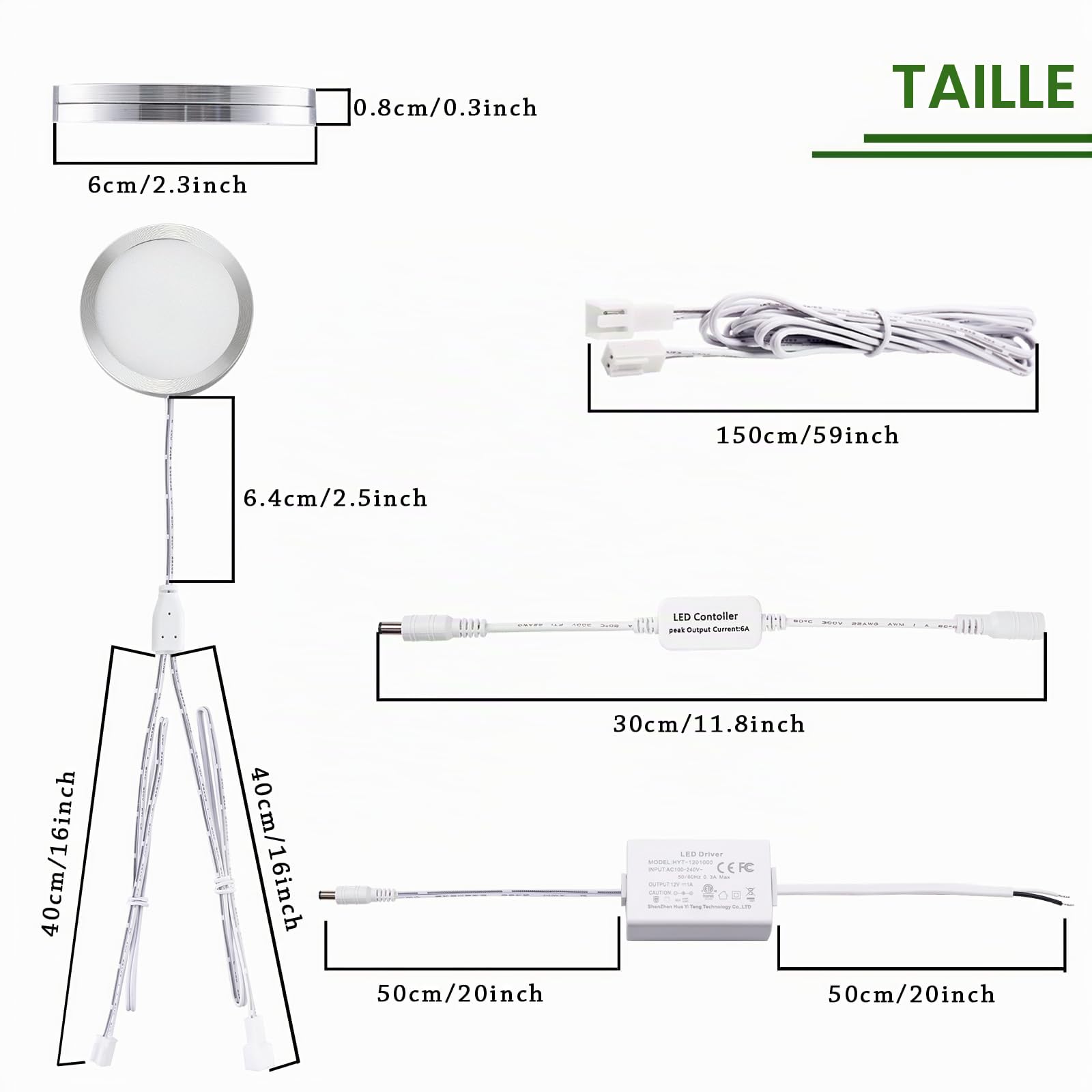 AIBOO Lot de 8 spots LED à intensité variable, ultra fins, 230 V, avec télécommande, éclairage d'armoire durable, avec câblage fixe, pour cuisine, blanc chaud