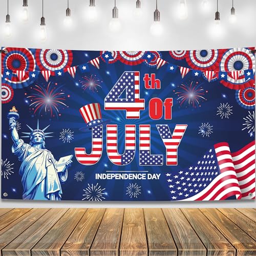 Image of KatchOn, XtraLarge 4th of July Banner- 72x44 Inch | Fourth of July Backdrop for Independence Day Decor | Patriotic Decorations | Memorial Day Decorations | 4th of July Decorations