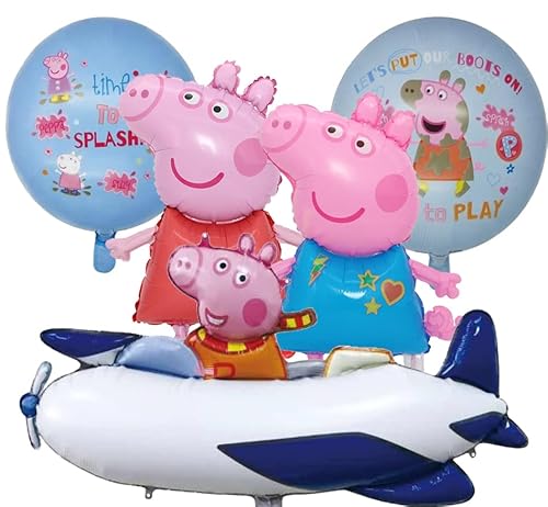 Lovsong 5 Pcs - Birthday Party Balloons - Pink Pig Balloons Helium Foil Balloons Airplane Balloon George Pig Sister Pig - Adult & Kids Party Theme Decorations #TOP13