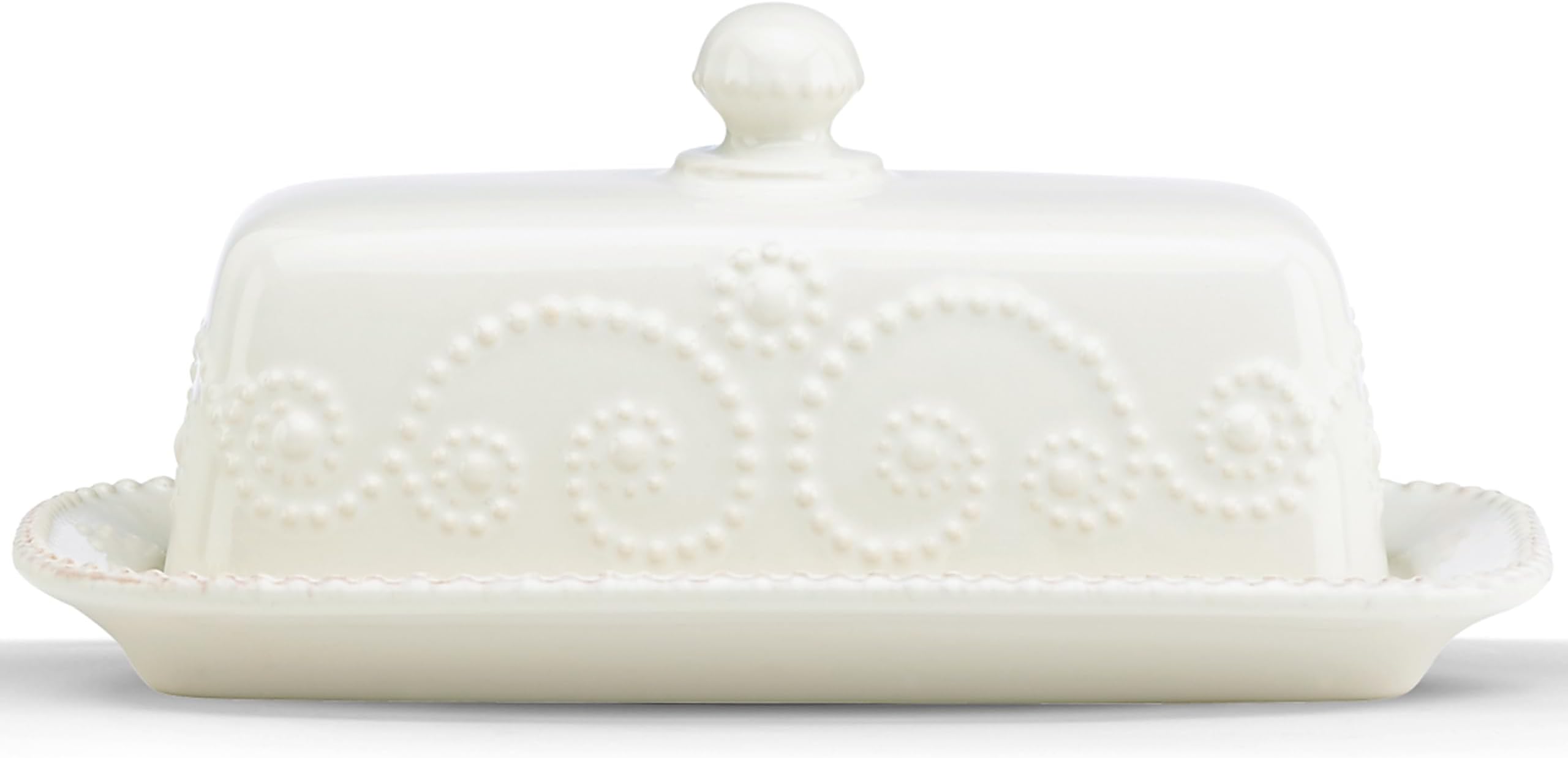 French Perle Covered Butter Dish, White -