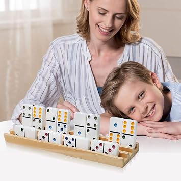 Exqline Wooden Domino Racks Set of 8 Premium Domino Trays Holders Organizer for Mexican Train Chickenfoot and Other Domino Games - Dominoes NOT Included
