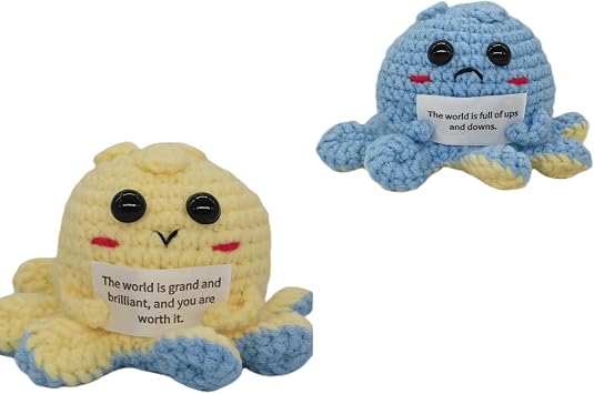 1 Pcs Mini Cute Funny Positive Life Bunny Creative Knitted Animal Holding Card Crochet Easter Birthday Christmas Girls Giftdouble Octopus 02