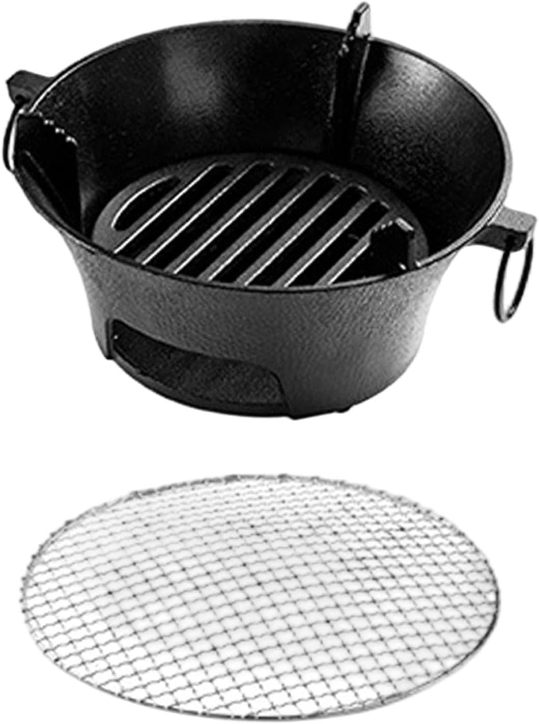 Mini BBQ Grill with Mesh Rack, Cast Iron Camping Grill 23cm (9.1 inch) for Hiking Patio Wood Fire