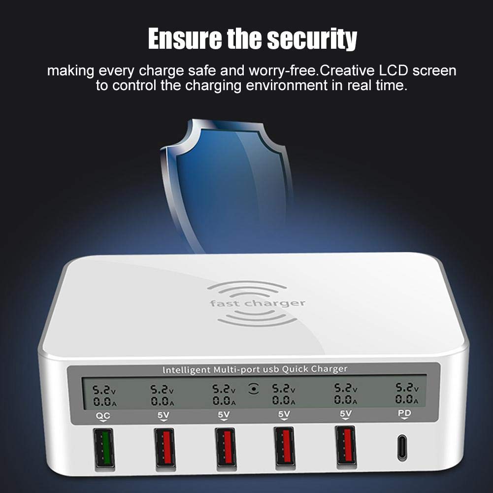 Wieloportowa ładowarka USB, stacja dokująca multi USB Bezprzewodowa ładowarka z QC 3.0 i wyświetlaczem LCD Szybka ładowarka biurkowa do smartfona, tabletu, komputera