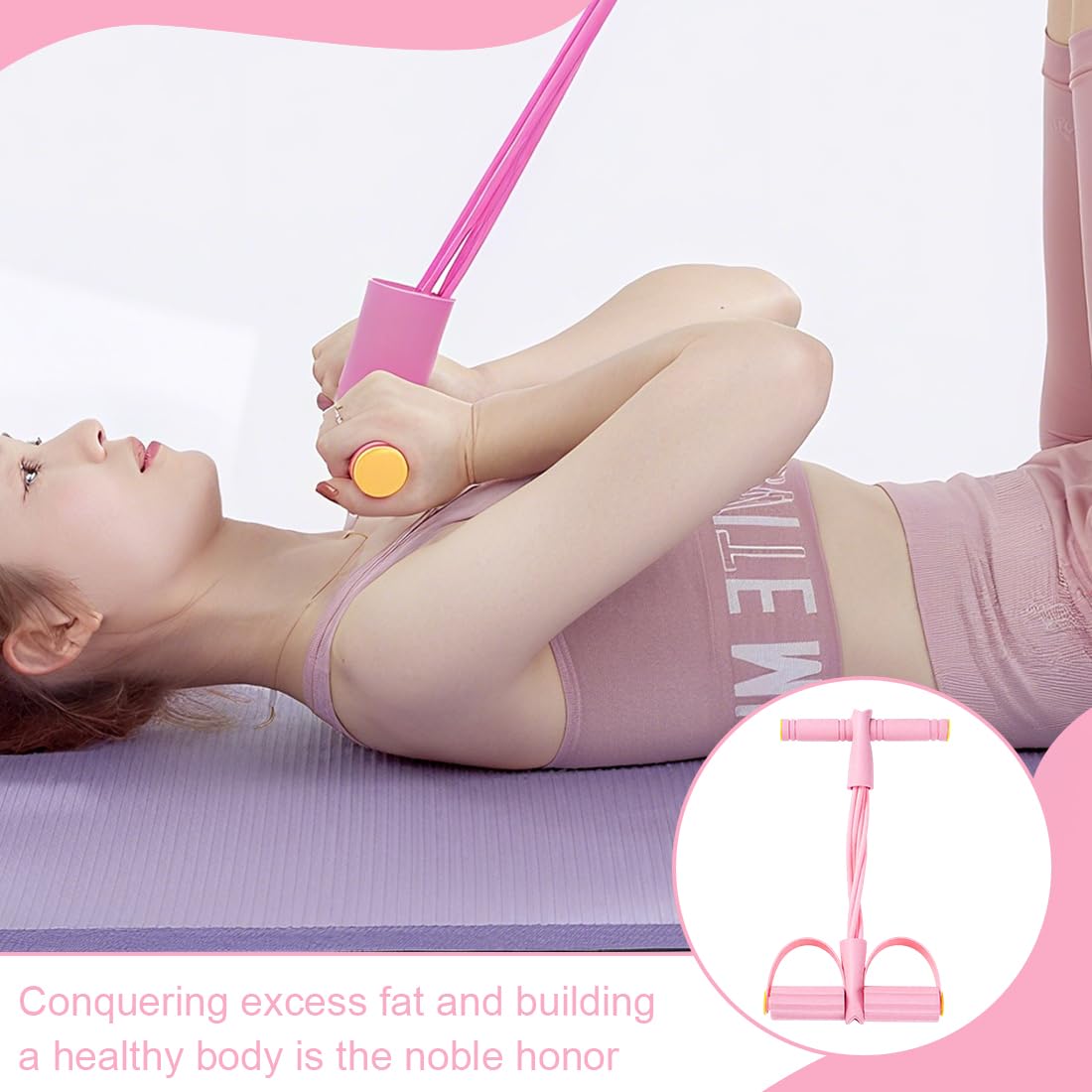 XPEX 1 PCS Attrezzo per addominali tutto in uno, elastici per allenamento, attrezzatura per sit-up, corda elastica a 6 tubi, attrezzo multifunzione per esercizi per le gambe (rosa)