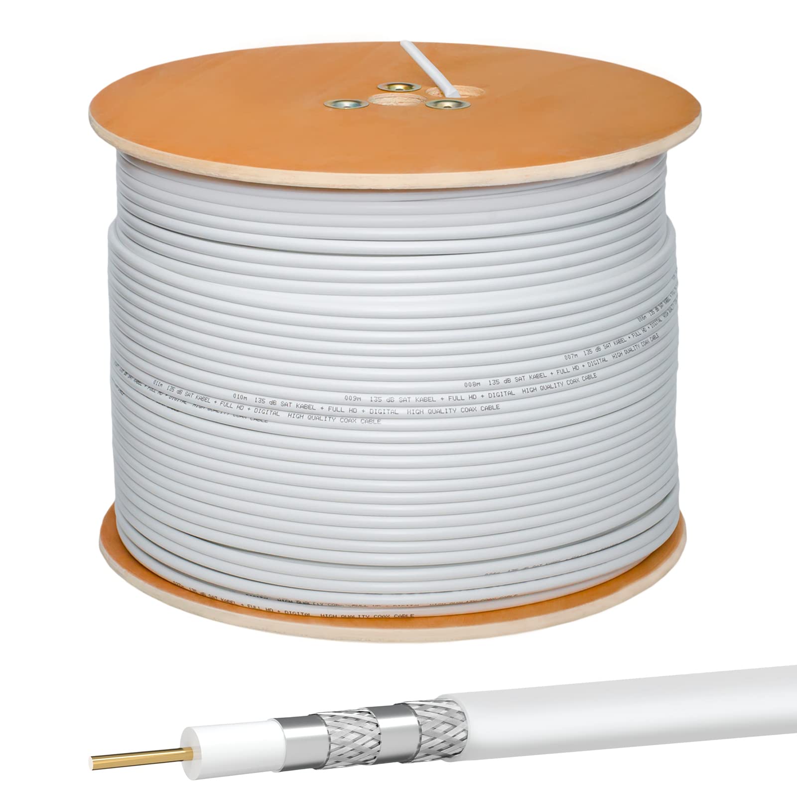 HB-DIGITAL Cavo coassiale in acciaio, 250 m, diametro 7 mm, 135 dB, cavo coassiale satellitare, 75 Ω Ohm, 4 schermato, per impianti DVB-S/S2 DVB-C/C2 DVB-T/T2 DAB+ Radio BK, bianco