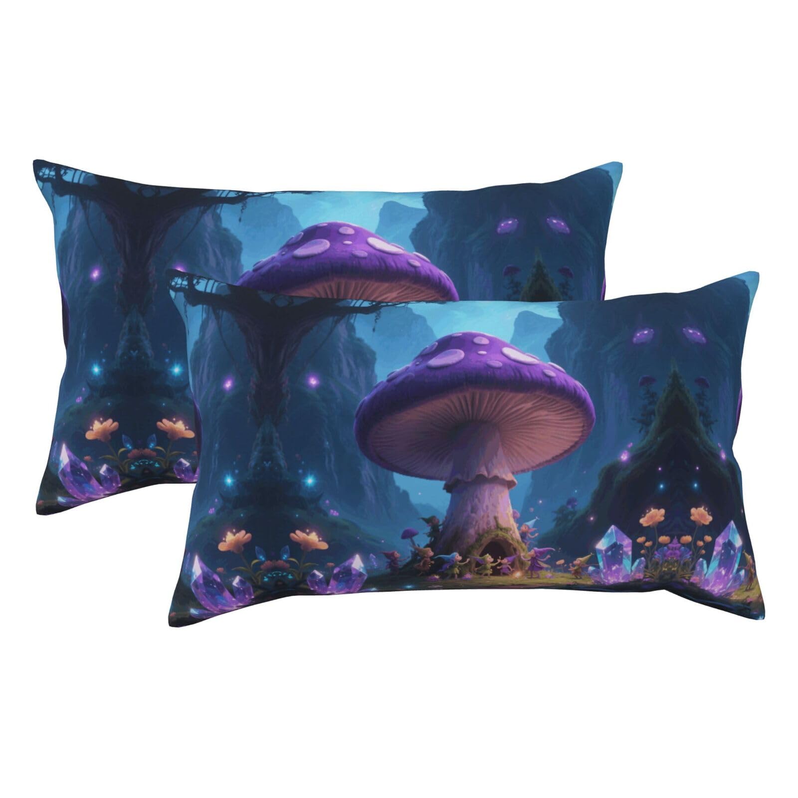 Beautiful Mushrooms Luxury King Pillowcases Set of 2, Plush Velvet Feel Pillow Covers with Hidden Zipper, Skin & Hair Friendly, 20x36 Inches Pillow Cases for Sleeping Gift