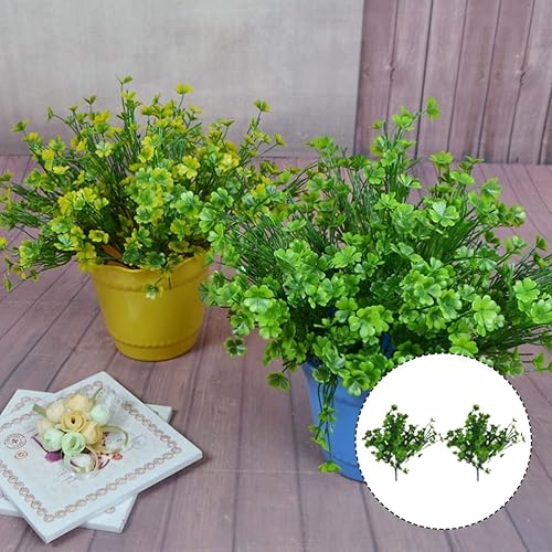 Miniatura 8 de Abaodam 2 piezas de plantas artificiales de vegetación de plástico falso, tallos de hierba de trébol de cuatro hojas, arreglos de flores decorativos