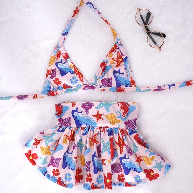 Image of Dog Bikini Swimsuit Summer Puppy Bathing Dress Beach Clothes Cat Costume for Puppy Dog Cat (M, Colorful Flower)