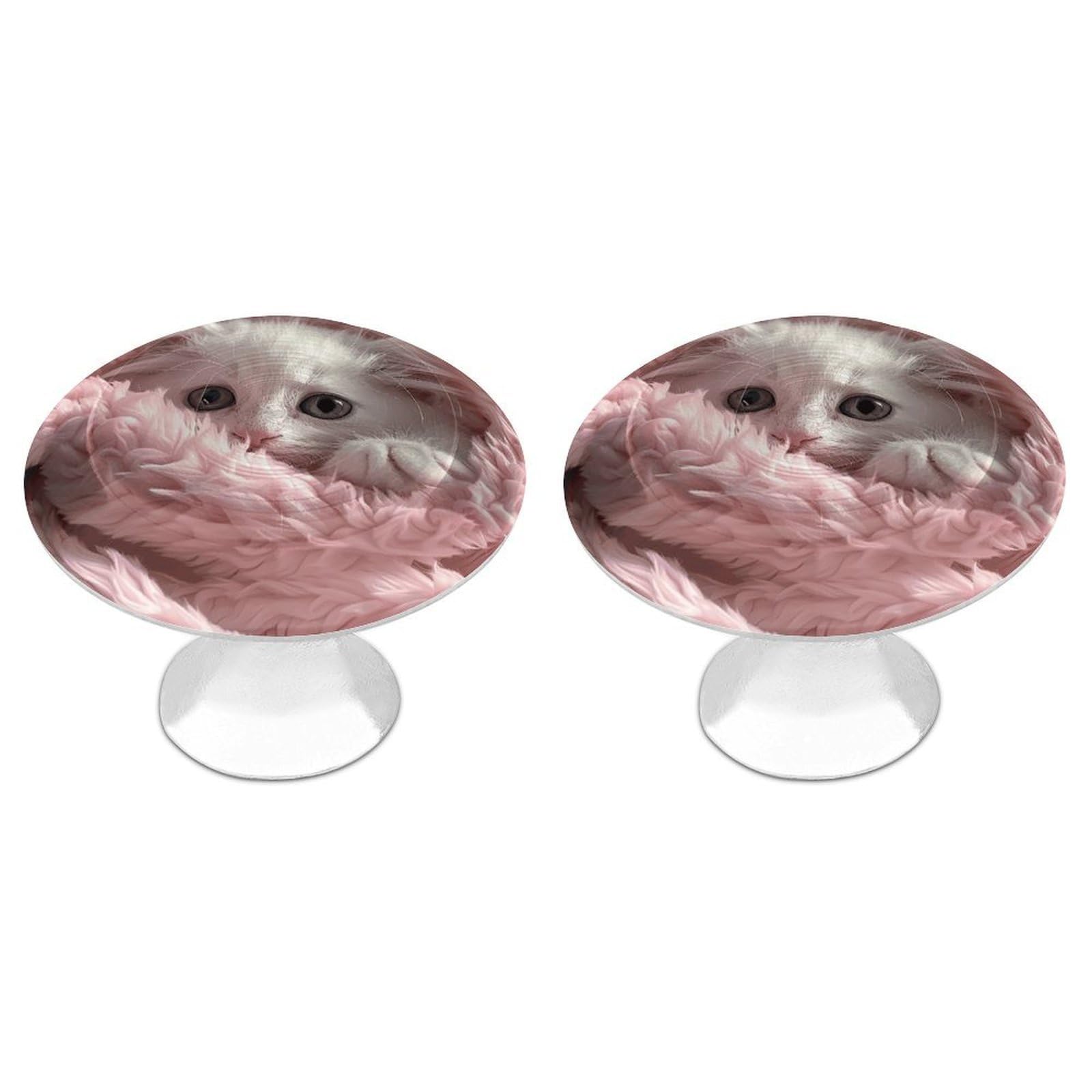 Fodpand White 2 Pack Cabinet Knobs 1.1 Inch Single Hole Drawer Pulls Handles Decorative A Cat Furniture Knobs For Dresser Kitchen Bathroom Cupboard Wardrobe Vanity Closet Door Hardware