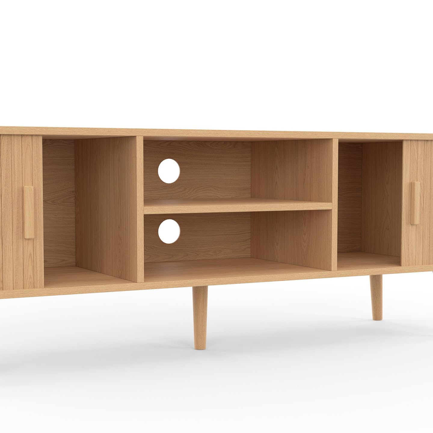 IDMarket - Meuble TV 140 cm Romie 2 Portes coulissantes Lattes tasseau Bois Coloris chêne