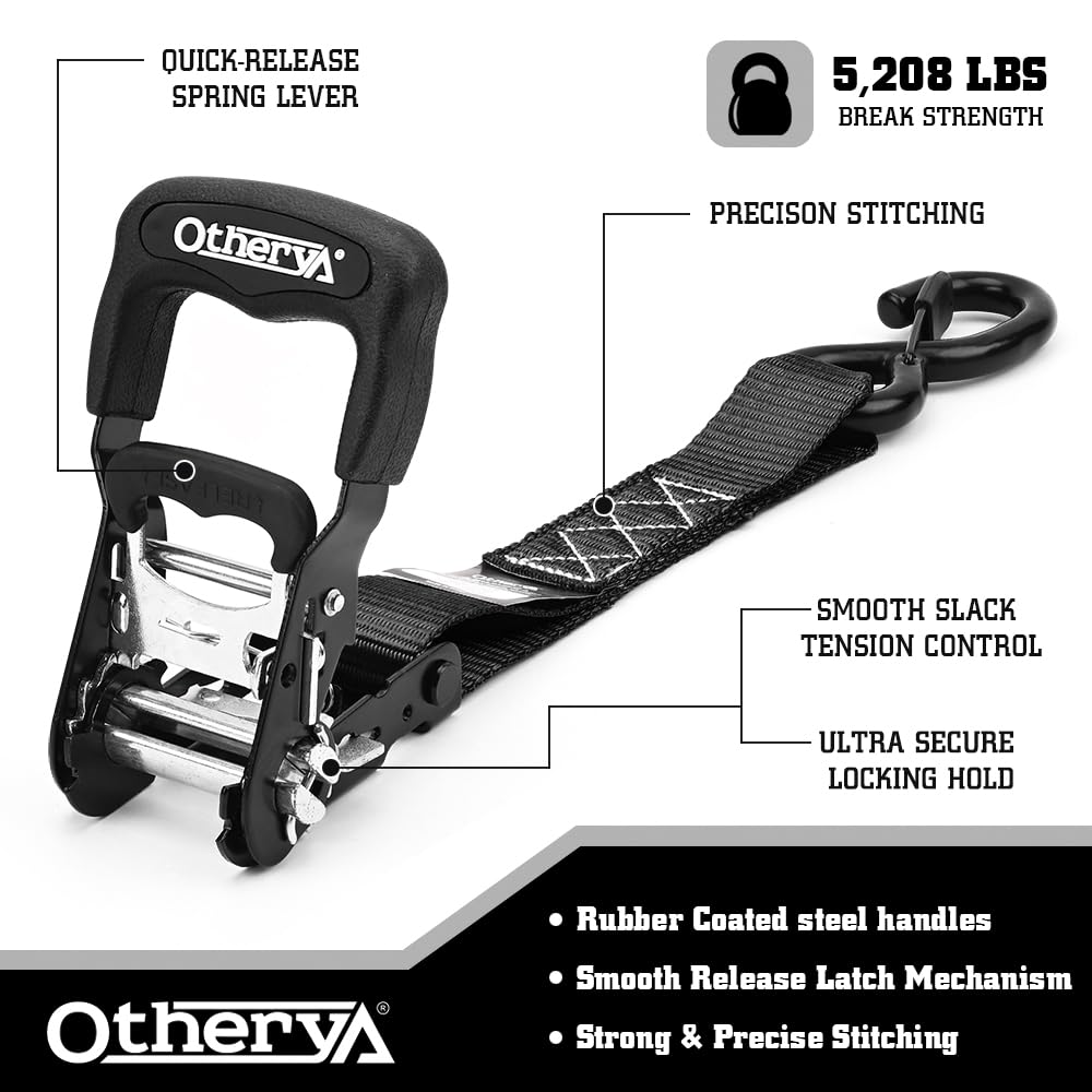 Otherya Retractable Ratchet Straps – 4-Pack, 1" X 7.5' Self-Retracting Tie Downs With Soft Loops & Bag, 1100 Lb Break Strength