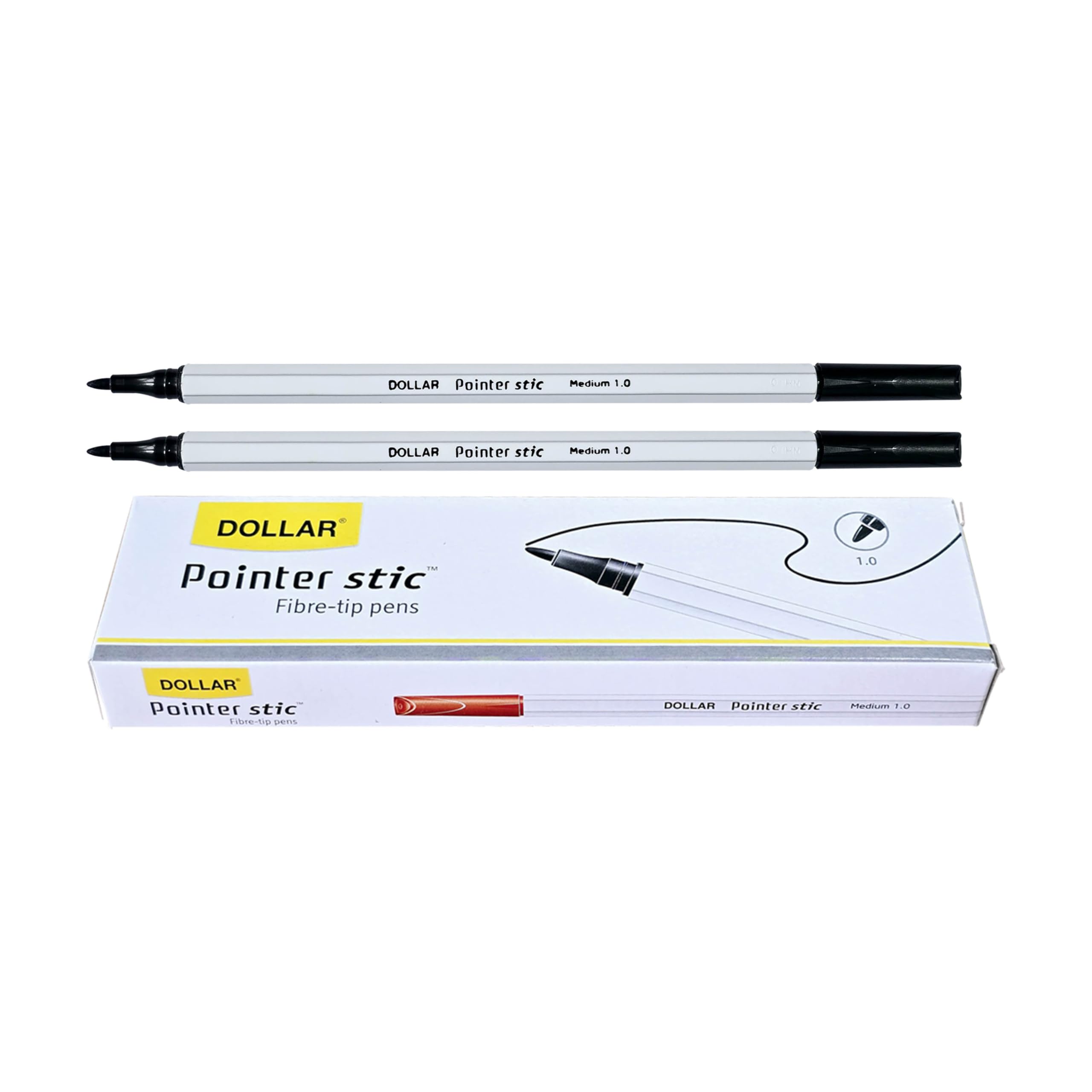 DOLLAR PS10 Felt Tip Pens, Medium Point (1.0 mm), BLACK, Pack of 20, Writing Pens, For Drawing Sketching Colouring Marking Writing, School Office Home Use