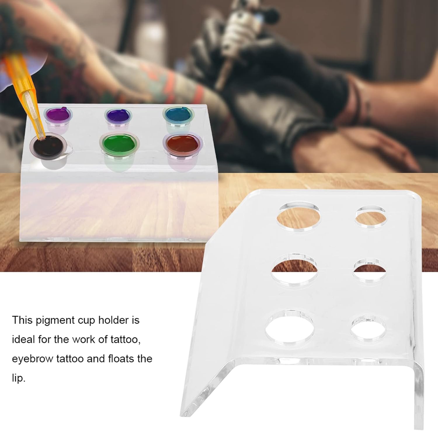 Tattoo Ink Cup Holder, Tattoo Ink Caps Holder 6 Holes Cup Holder Acrylic Tattoo Cap Holder Pigment Cup Holder Stand for Permanent Makeup Tools Tattoo Machine Supply