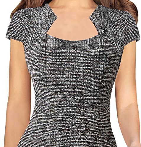Image of VFSHOW Womens Square Neck Work Office Business Bodycon Dress 1950s Cap Sleeve Elegant Church Slim Fitted Pencil Sheath Dress