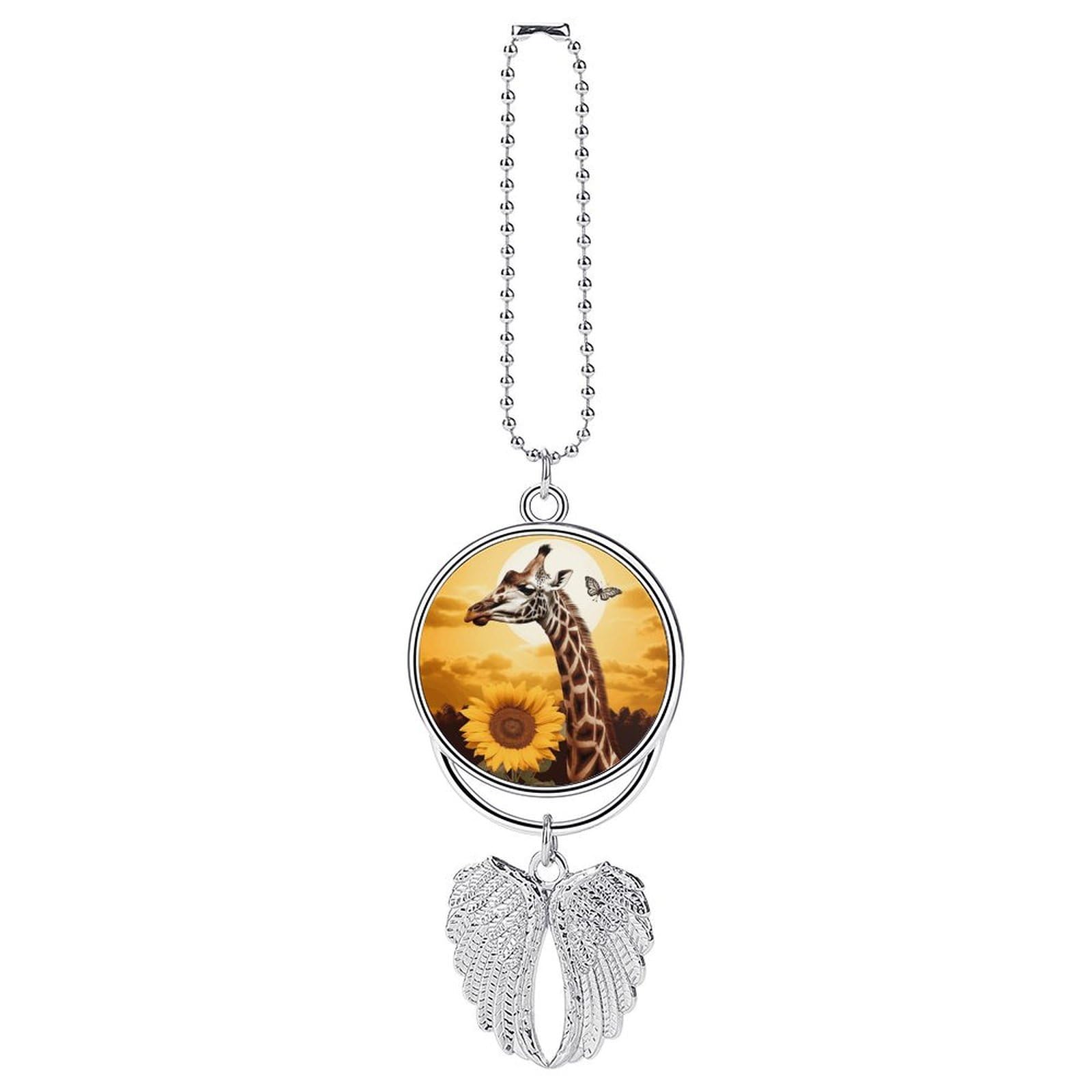 Giraffe and Sunflower Car Charm, Alloy Rear View Mirror Pendant, Bling Funny Car Hanging Ornament Gift for Women Men, Car Pendant Lucky Auto Interior Decoration Accessories Silver-Style