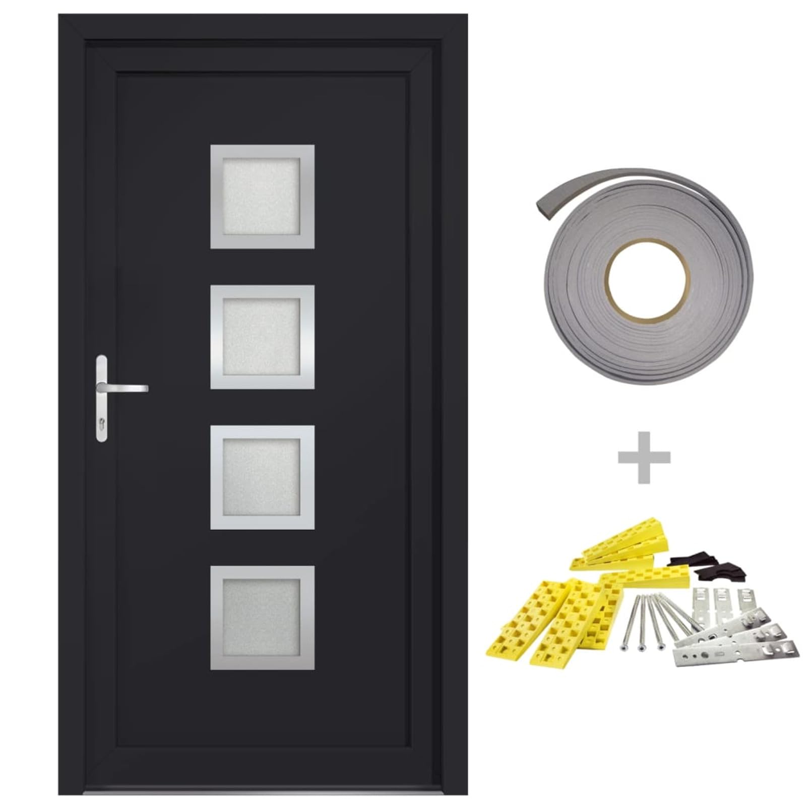 Gecheer Porta Ingresso Antracite 98x190 cm in PVC, Porta Esterna in PVC, Portoncino Ingresso Esterno