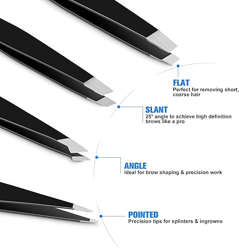 Miniatura 4 de Pinzas para cabello facial para mujer, 4 herramientas profesionales de belleza de acero inoxidable, pinzas de precisión para cejas para astillas de