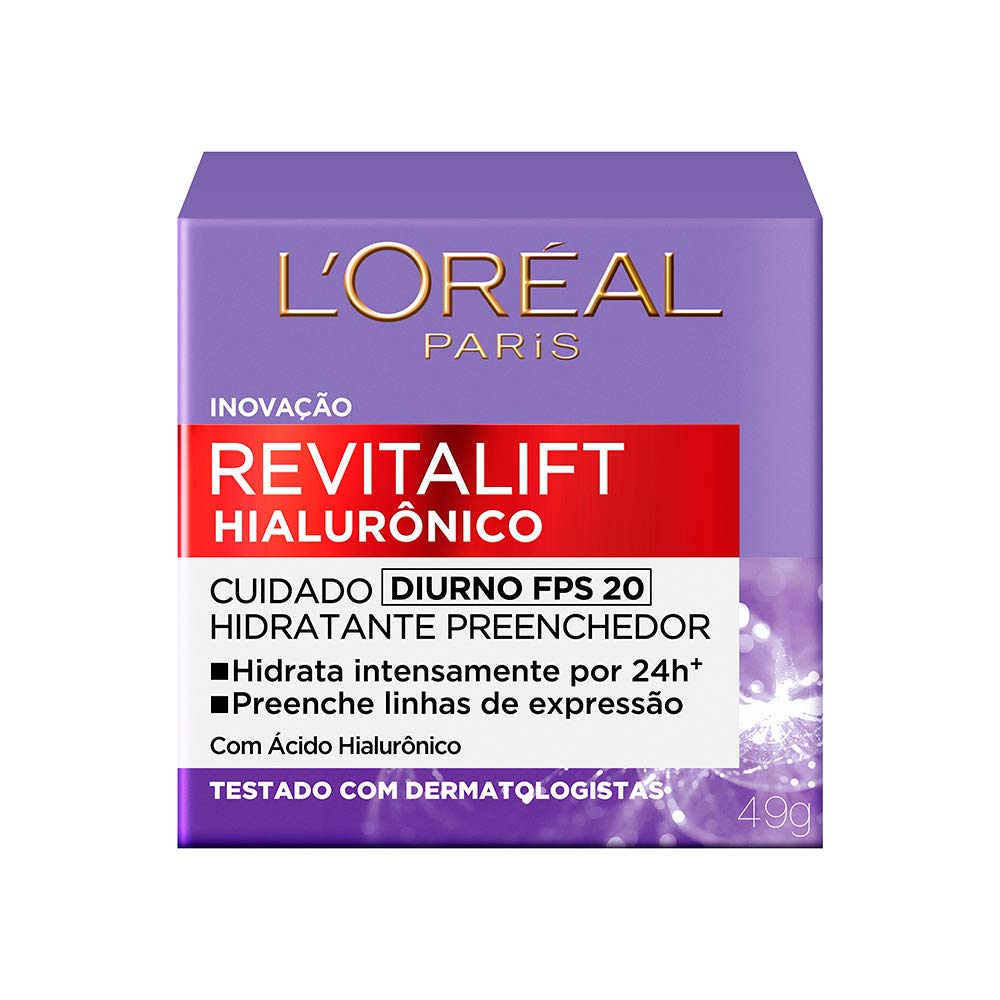 L'Oréal Paris Revitalift Hialurônico Creme Hidratante Facial Antirugas Diurno, Reduz Linhas Finas, Uniformiza a Pele, Melhora a Textura e Firmeza, 49g