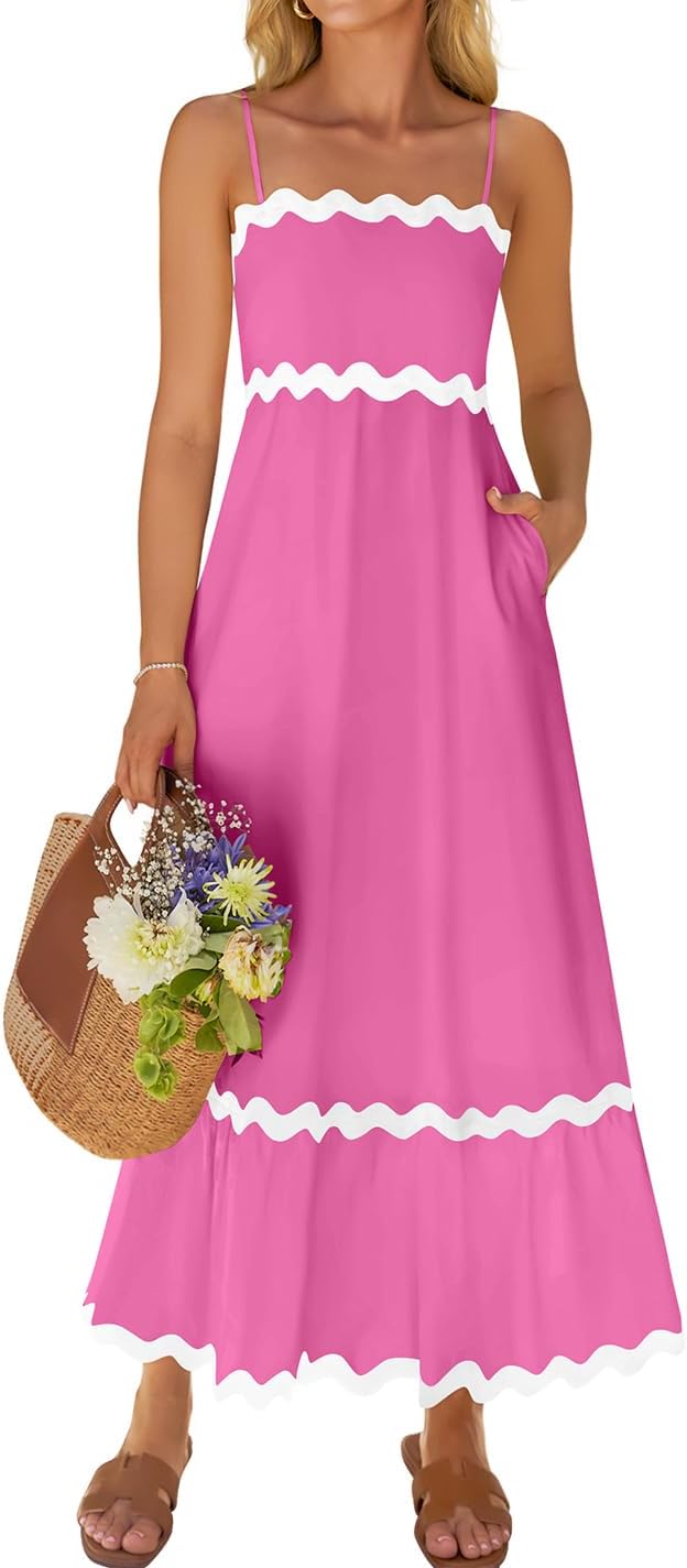 ZESICA Women's 2026 Summer Spaghetti Straps Sleeveless Backless Sundress Flowy Smocked Lace Swing A Line Midi Dress