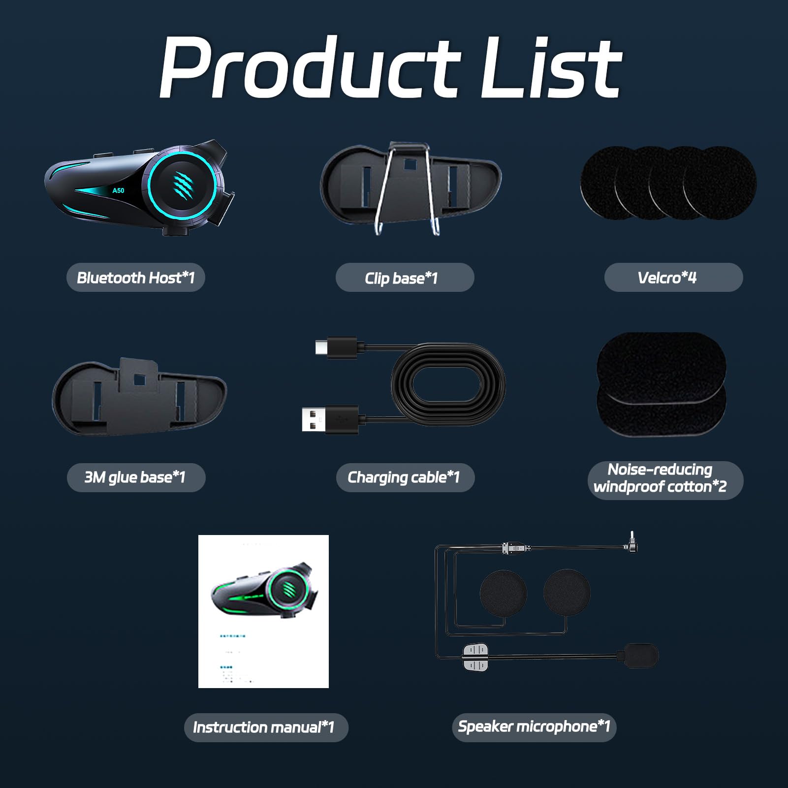 Auricolare Bluetooth per casco da motociclo,Auricolare esterno,Auricolare sportivo impermeabile,Altoparlanti a mani libere,Chiamata musicale 1000mAh