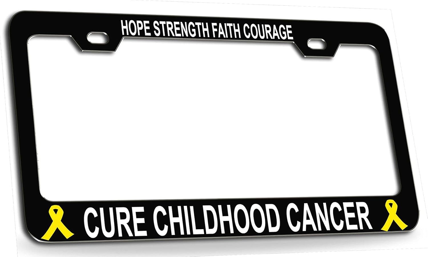 Hope Strength Faith Courage Cure Childhood Cancer Cancer Awareness Steel Metal License Plate Frame bw, M34