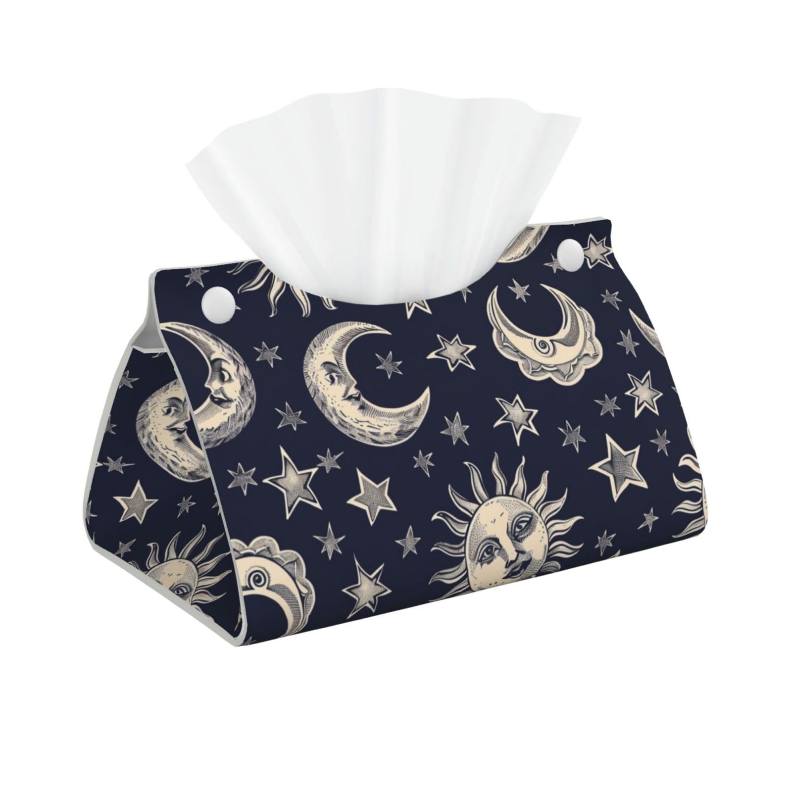 PU Leather Tissue Box Cover Rectangle Issue Box Cover, Sun Moon Starry Sky Boho Chic Art Modern Tissue Holder Paper Organizer for Bathroom Living Room Bedroom Car Office Decor